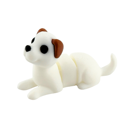 Waffles The Dog white articulated fidget toy from Flexlings Original Crew limited edition, shown in playful pose
