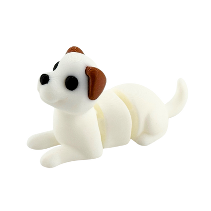 Waffles The Dog white articulated fidget toy from Flexlings Original Crew limited edition, shown in playful pose