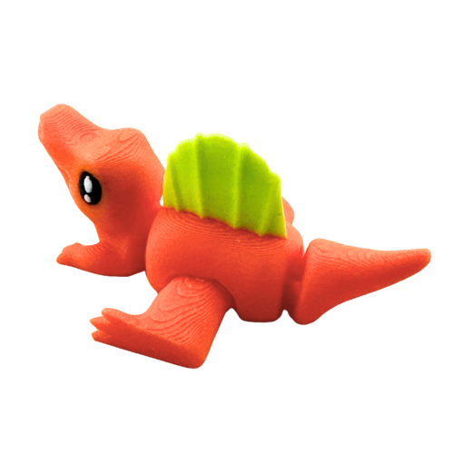 Orange Sid the Spinosaurus Flexlings toy with flexible limbs in fishing pose, Original Crew limited edition