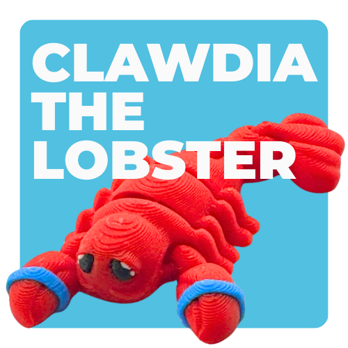Red poseable lobster toy with blue rubber bands on claws, Clawdia the Lobster Caught Edition by Flexlings