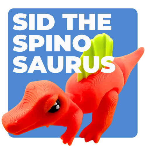 Orange Grumpy Sid Spinosaurus figure with crossed arms and moody expression, poseable dinosaur toy